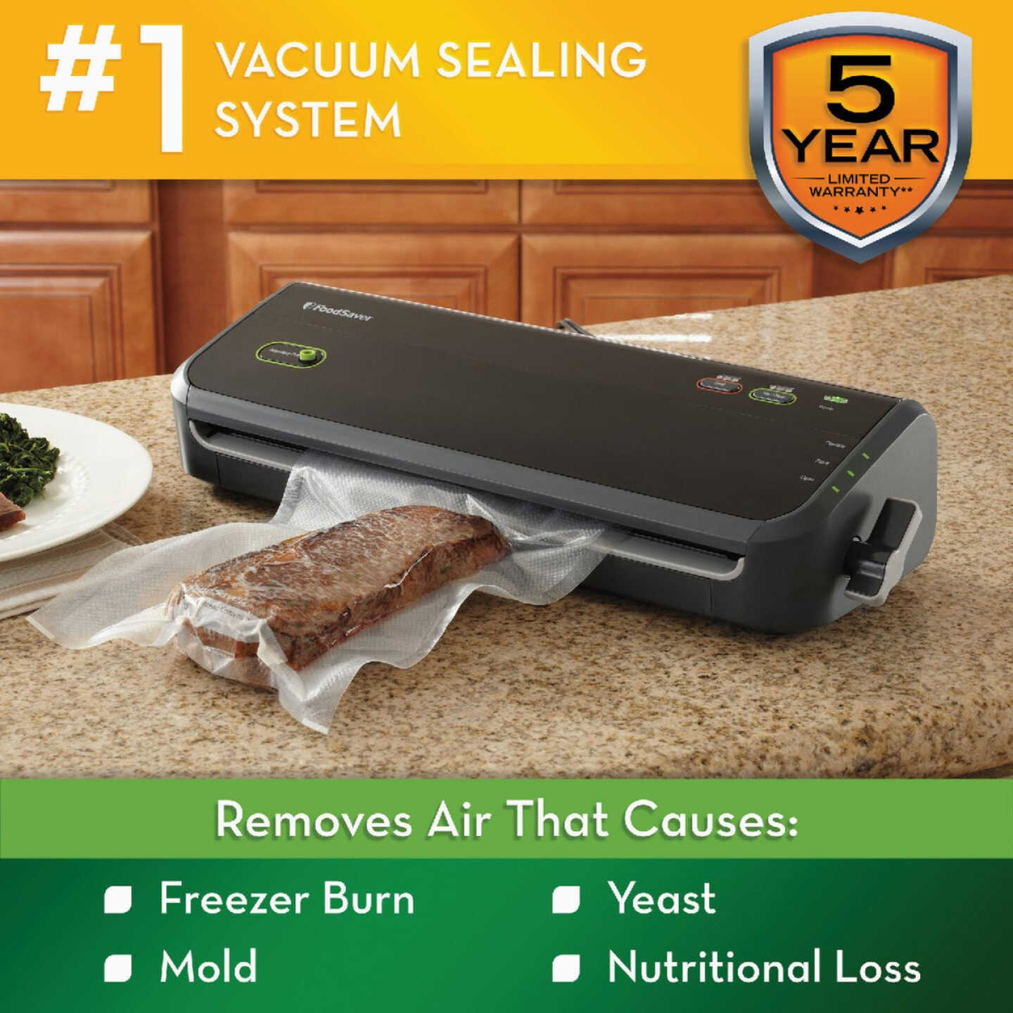 FoodSaver Everyday Vacuum Sealer Machine | Keeps Food Fresh Up to 5x  Longer* | Compact Design For Efficient Storage | With 5 x Vacuum Sealer  Bags